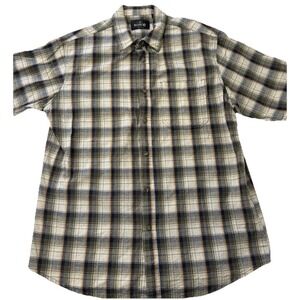 Red Head Shirt Men's Large - Brown Plaid Button-Up- Short Sleeve - Pocket Casual